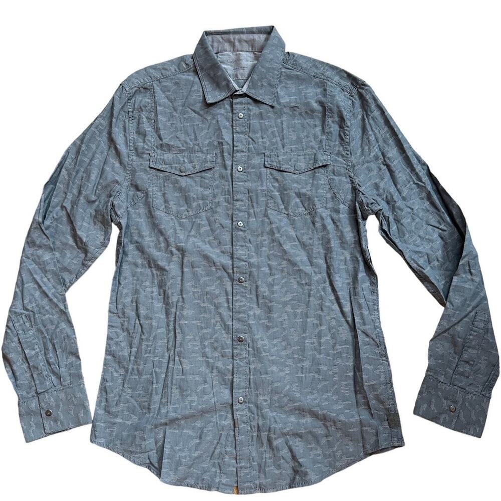 NWT Calvin Klein Jeans Gray Textured Pattered Button Down Shirt, Size SMALL